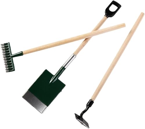 Miniatura 4 de Herramientas de jardín de casa de muñecas en miniatura, 3 piezas, accesorios de trabajo para casa de muñecas a escala 1:12, azada y horquilla