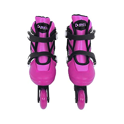 KIT PATINS ROLLER INLINE COM PROTEÇÃO COMPLETA ROSA 10 peças Tamanho:G (37-40)