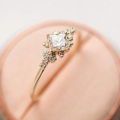 Duan Tiny Crystal Ring Gold Color Ring Dazzling Princess Cut White Sapphire 18K Rose Gold Ring Wedding Jewelry Sz 6-104