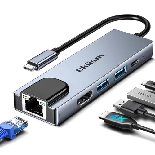 USB C Hub Ethernet HDMI Adapter,5 in 1 Docking Station with 4K HDMI, RJ45 Ethernet, USB 3.0/2.0, PD 100W, USB C, LAN Dongle for MacBook Pro/Air, iPad Pro, XPS, etc