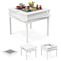 JOYMOR 2-in-1 Kids Activity & Building Block Table with Storage, Detachable Kids Play Table for Ages 3-8, White