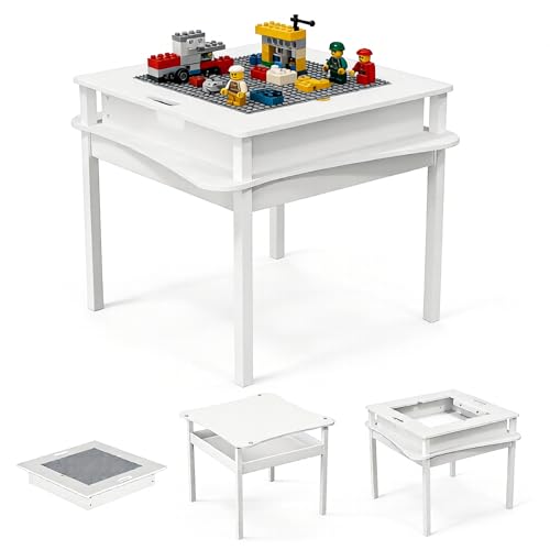 JOYMOR 2-in-1 Kids Activity & Building Block Table with Storage Detachable Kids Play Table for Ages 3-8 White