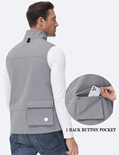 Mofiz Men's Outerwear Vests Golf Hiking Fleece Lined Warm Windproof Waterproof Travel Casual Sleeveless Jacket Zipper Pcokets Light Grey L #TOP4