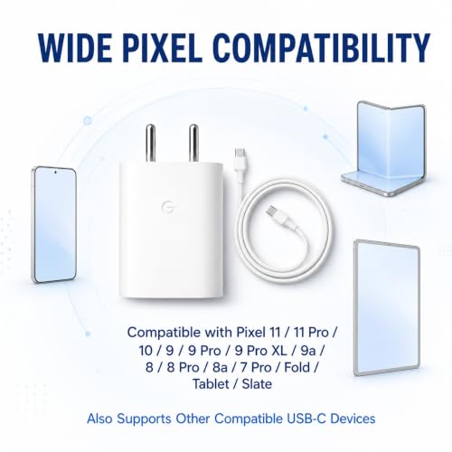 Image of 30W Type C Rapid Charging Adapter with 3.3ft Cable for Google 11|10|9|8(Pro /XL /A /Fold) 7 Pro|4b|4a|S26|Pixel Chromebook /Tab /Slate - Support Other USB-C 30 W Quick Charging, White