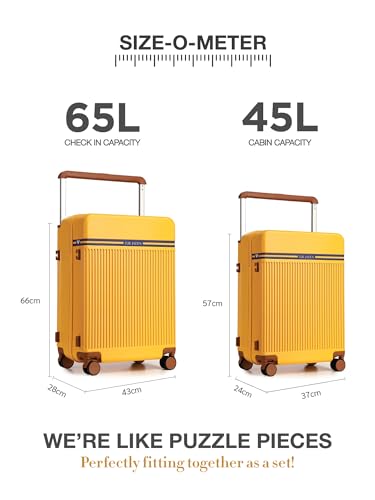 Image of FUR JADEN The Aviator 55cm German Polycarbonate Travel Luggage Cabin Suitcase with 8 StealthTech Silent Shock Absorbing Wheels, TSA Lock & Aerospace Grade Wide Trolley (Sunflare, Cabin 20 inch)