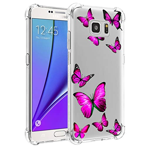 Tothedu Phone Case for Galaxy Note 5 Case, SM-N920 Case for Girls, Clear Slim Shockproof Pattern Soft Flexible TPU Back Phone Protective Cover Cases for Samsung Galaxy Note 5 (Rose Butterfly)