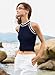 MIHOLL Halter Tops for Women Crop Striped Tank Top Sleeveless Knit Old Money Contrast Trim Tank Tops Shirt(Navy Blue,Small)
