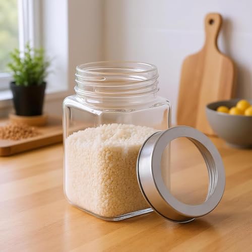 Image of PRAMUKH FASHION Square Shape Glass Jar for Kitchen Masala Storage Ml Set with Airtight Lid Containers Spices Dry Fruits and Pickle Container Pack of