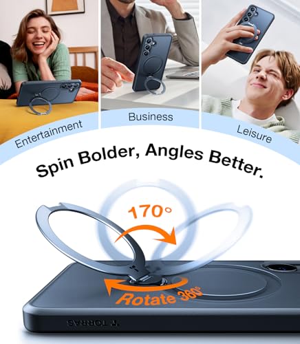 Image of TORRAS 360 Spin for Samsung Galaxy S25 Case with Stand, Fit for MagSafe, 3X Military Grade Protective, Rotatable Kickstand for Samsung S25 Case, Magnetic Ring Slim Hard Cover, Matte Black 6.2''