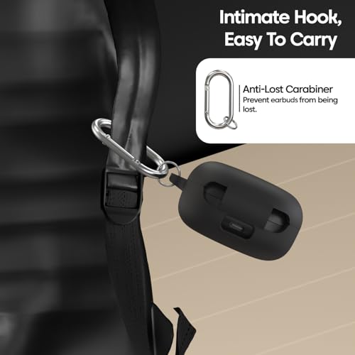 Image of Sounce Soft Silicone Protective Case Cover Compatible with Samsung Galaxy Buds Core Shockproof Lightweight Earbuds Cover with Metal Carabiner Keychain for Office, Gym and Everyday Use(Black)