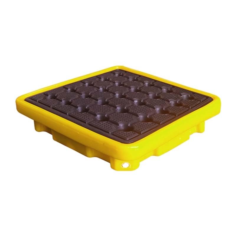 Bac de rétention Jaune, Plateau verrouillable pour fût d'huile avec Orifice de vidange, Plateforme de Stockage Industrielle modulaire détachable pour entrepôt (68 x 68 x 15 cm).