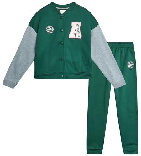 AEROPOSTALE Girls Tracksuit Set - 2 Piece Button Down Girls Fleece Jacket and Joggers Sweatpants Kids Athletic Set (7-12)