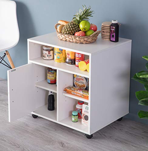 Image of Basicwise Printer Kitchen Office Storage Stand with Casters, White (QI003556.W)