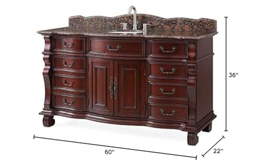 Benton Collection 60 inch Traditional Style Hopkinton Bathroom Vanity (60\'\' Vanity with Baltic Brown top)