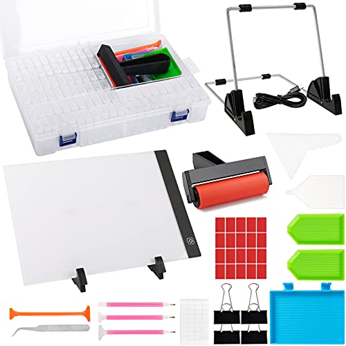 Outuxed 130pcs Diamond Painting A4 LED Light Pad Kit, Diamond Art Light Board with Tools and Accessories Set for 5D Diamond Painting
