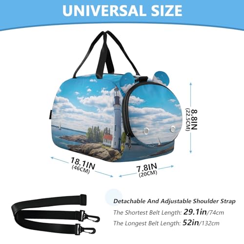 Lighthouse on Ocean Duffle Bag for Girl, Sports Duffle Gym Bags with Shoe Compartment, Personalized Overnight Bag Travel Weekender for Kids2