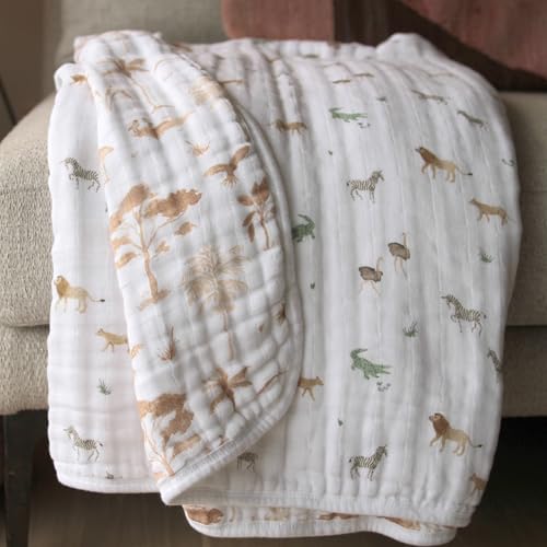 Image of aden + anais 100% Organic Cotton Muslin Baby Blanket Crib Bedding for Newborn Baby and Toddler, Nursery Blanket for Boys and Girls, Baby Registry and Shower Gift, Safari Dreams