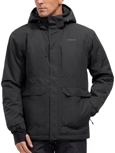 FREE SOLDIER Men's Winter Waterproof Ski Snow Jacket with Hood(Black,XL)