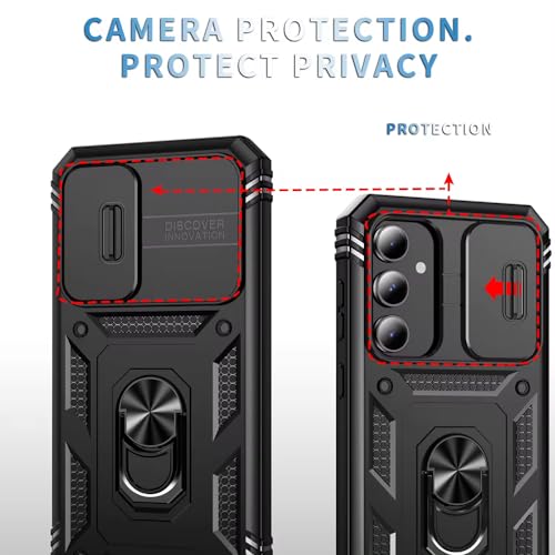 Image of Scalebee Back Cover for Samsung Galaxy S24 5G Heavy Duty Armor Slide Camera Cover Built-in Rotated Ring Kickstand Rugged (Black)