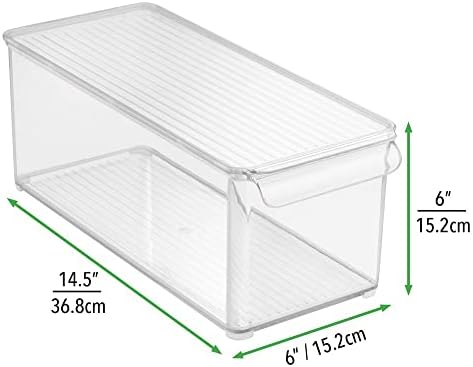 mDesign Office Supplies Box  Lidded Stackable Storage Box for Offices and Homes  Plastic Box for Stationery, Files and Office Supplies  Set of 4  Clear
