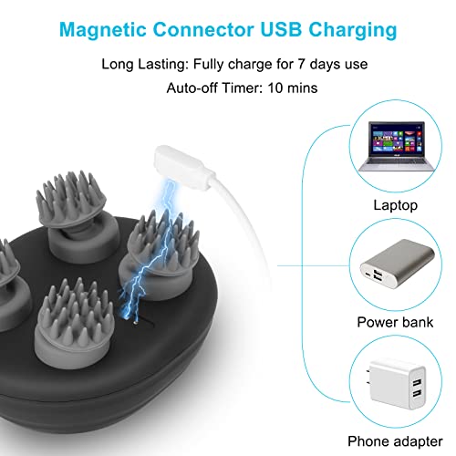 Portable Electric Scalp Massager, Ipx7 Waterproof Cordless Scalp Massager W/ 5 Kneading Modes & 96 Nodes, For Scalp Stress And Pain Relief, Ideal Gifts For Women, Men (Black- Magnetic Charging) #TOP4