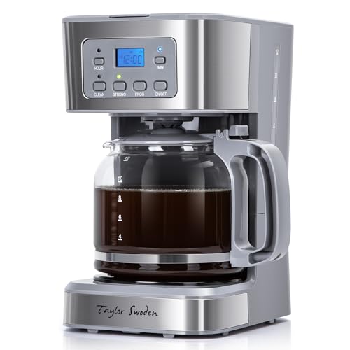 Taylor Swoden 12-Cup Programmable Coffee Maker, Regular & Strong Brew Drip Coffee Machine for Home and Office, Glass Carafe, Pause & Serve, Auto Shut Off, Gray & Stainless Steel by Taylor Swoden - Used condition - US$40.12