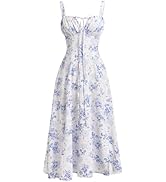 white christmas dresses MissJophiel Straps Corset Floral Print Organza Midi Dress Steel Blue Floral / Above Knee / US2