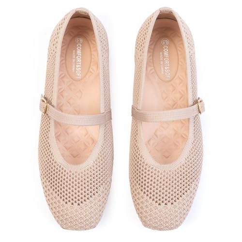 Image of Frank Mully Womens Casual Flat Shoes Square Toe Shoes Knitted Mesh Flat Comfort Work Flat Shoes for Daily Washable