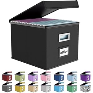Huolewa Upgraded Portable File Organizer Box, Large Linen Hanging Office Document Storage Box with Lid – Black, Collapsible Filing & Storage Boxes for Office/Decor/Home
