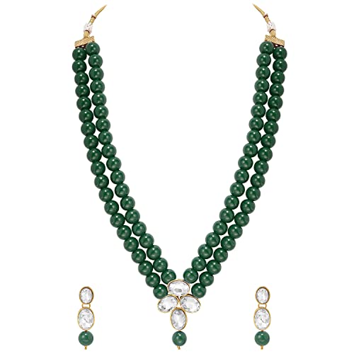 Image of Peora Crystal Faux Pearl Kundan Necklace & Jewelry Set Gift for Women