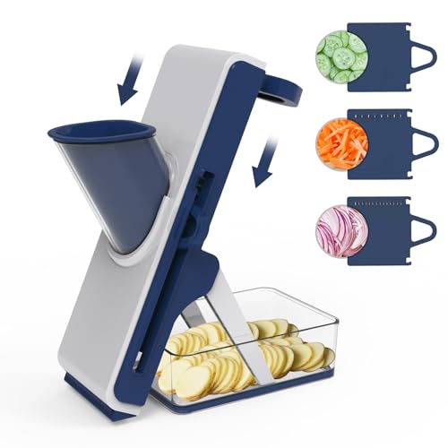 Mandoline Slicer for Kitchen - Vegetable Food Chopper, Cucumber Slicer, Detachable Easy to Clean Kitchen Chopping Artifact (White Blue) by FEICO - Used condition - CA$20.24