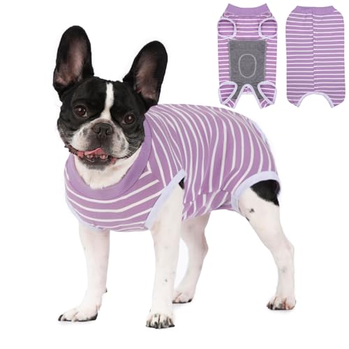 Image of Recovery Suits for Small Dogs, Dog Cat Surgery Suits Prevent Licking Double Care Abdominal Protection Onesie for Female Male (Purple, Small)