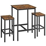 VASAGLE Bar Table and Chairs Set, Square Bar Table,Space Saving for Kitchen Breakfast, Living Room, Party Room, Rustic Brown and Black