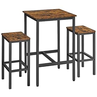 VASAGLE Bar Table and Chairs Set, Square Bar Table,Space Saving for Kitchen Breakfast, Living Room, Party Room, Rustic Brown and Black