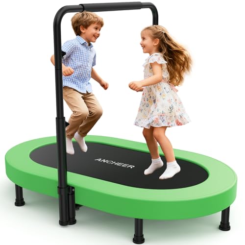 ANCHEER Trampoline Double Mini Trampoline with Adjustable Handle - Indoor/Outdoor Rebounder for Kids & Toddlers 56 Safe Oval Fitness Trampoline with Bar for Home Fun