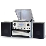 Steepletone BOSTON XP 5 in 1 Music Centre, Power Stereo Speakers Bluetooth Vinyl Record Player, Turntable with CD, Cassette, FM Radio and Aux in, USB MP3 playback & Encoding, Remote Control