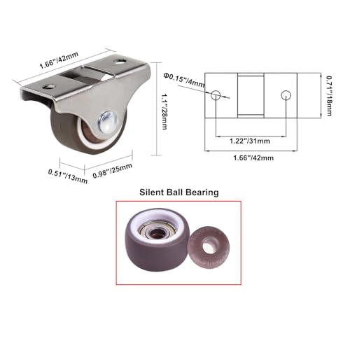 1-inch Mini Roues de roulette, ensemble de 4, Cadre en acier avec TPE Caoutchouc, pour petits meubles