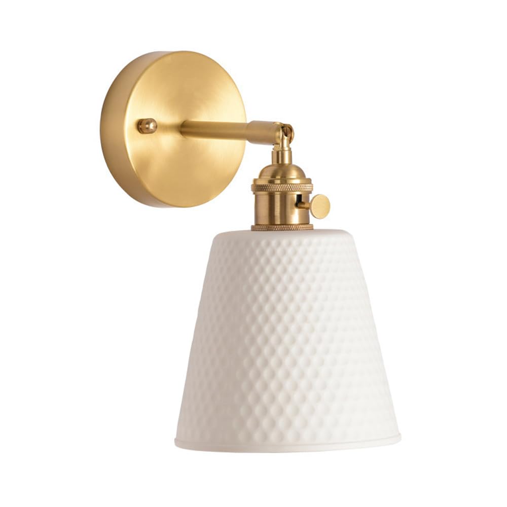KBUUKYYXouy Wall Lamps for Bedroom White Ceramic Wall Sconce Modern Brass Adjustable Angle Bedside Reading with Rotary Switch Gold Indoor Hardwired Wall Sconces Lights for