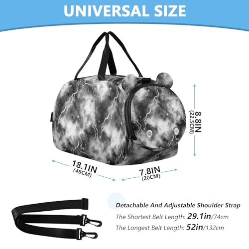 Lightning Star Cloud Gray Kids Travel Duffel Bag for Boys Girls Overnight Weekend Tote Bag with Shoes Compartment for Gym Sports Dance3