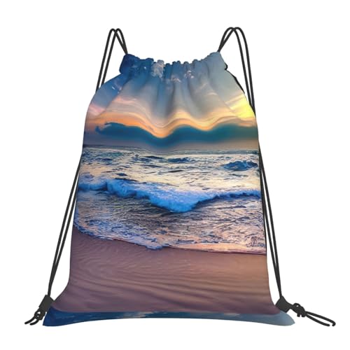 SHuWeiD Serene Seaside Sunset - Mochila con cordón con cordón, mochila casual con cordón, bolsa deportiva y fitness, color blanco, talla única, Blanco, talla única