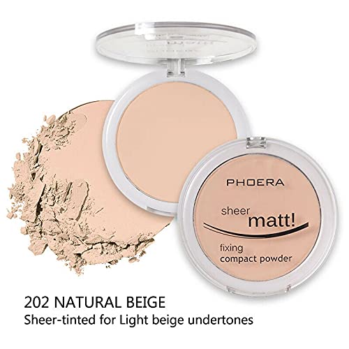 Aquapurity Phoera Sheer Matte Compact Powder Fixing Powder Makeup Base Fixer Setting Powder Foundation Fixing Compact Pressed Powder Long Lasting Make Up Fixer Skin Vitamin E Beauty Blender (202 Natural Beige) #TOP1