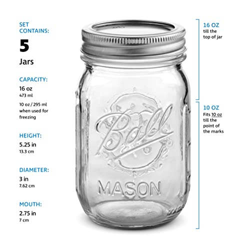 Sewanta Regular Mouth Mason Jars 16 Oz [5 Pack] With Mason Jar Lids And Bands, Mason Jars 16 Oz - For Canning, Fermenting, Pickling, Jar Decor - Microwave/Freeze/Dishwasher Safe Jar Opener. #TOP4