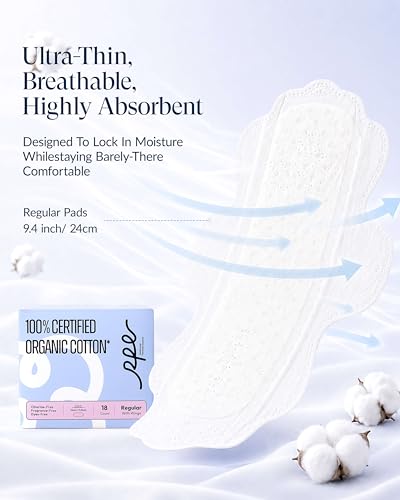 Image of RPE Life 100% GOTS Organic Cotton Menstrual Pads with Wings, 108 Count