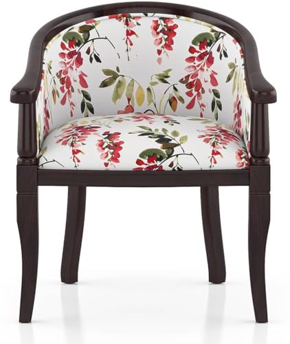 Image of Solid Sheesham Wood Chair Wooden Single Seater Sofa Chair for Living Room,Bedroom,Outdoor & Indoor - Walnut & Carmine Cassia