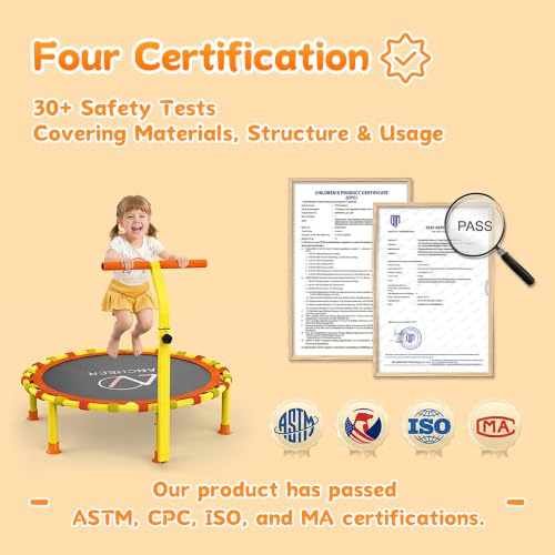 Image of ANCHEER 38 inch Toddler Trampoline for Kids, ASTM Certified Foldable Mini Trampoline with Adjustable Foam Handle, Indoor & Outdoor Kids Trampoline, Quiet Design, 200 LBS Capacity, Easy Assembly