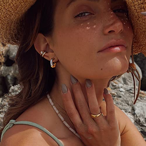 14K Gold Twisted Open Hoop Earrings For Women Two-Tone Gold & Silver Half Hoops Lightweight Hypoallergenic Chunky Hoop 20Mm Dainty Jewelry #TOP1