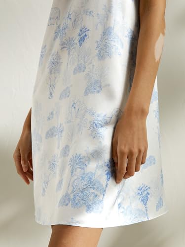 LilySilk 100% Silk Nightgown Mulberry Printed Silk Cami Night Dress with Spaghetti Straps & V Neck Relaxed Sexy4