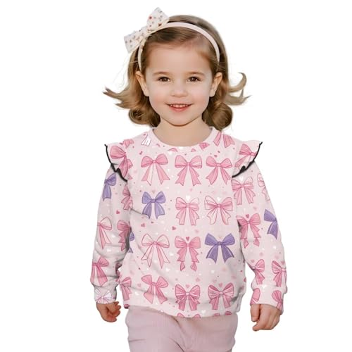 Girls Cute Sweatshirt Ruffle Long Sleeve Round Neck Pullover Sweatshirts Soft Sport Tops