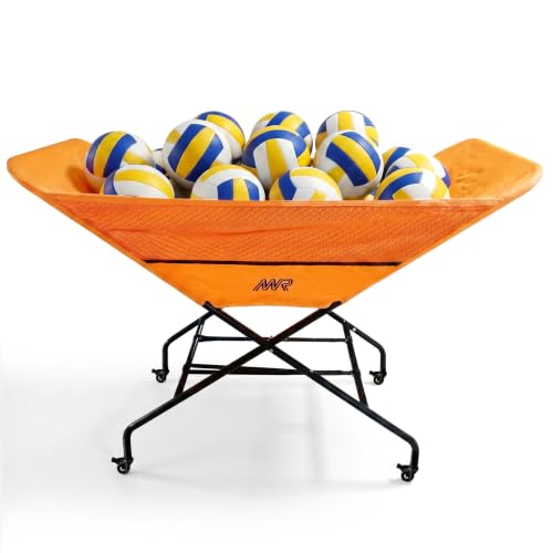 MR Collapsible Volleyball Wheeled Cart Portable Hammock Ball Cart Volleyball Cart with Wheels Rolling Volleyball Basket Ball Storage Volleyball Training Equipment Ball Holder Hold Up to 30 Balls
