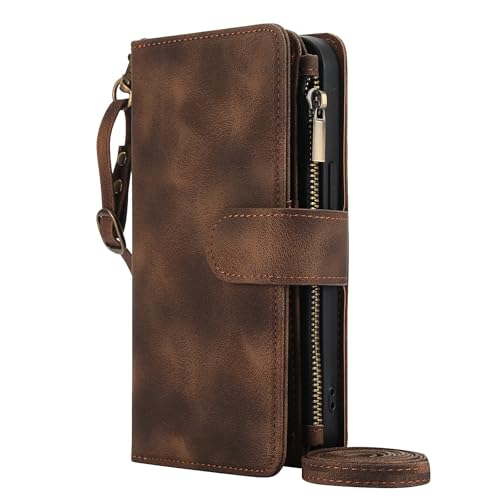 Coque portefeuille Google Pixel 8A marron avec range carte et sangle